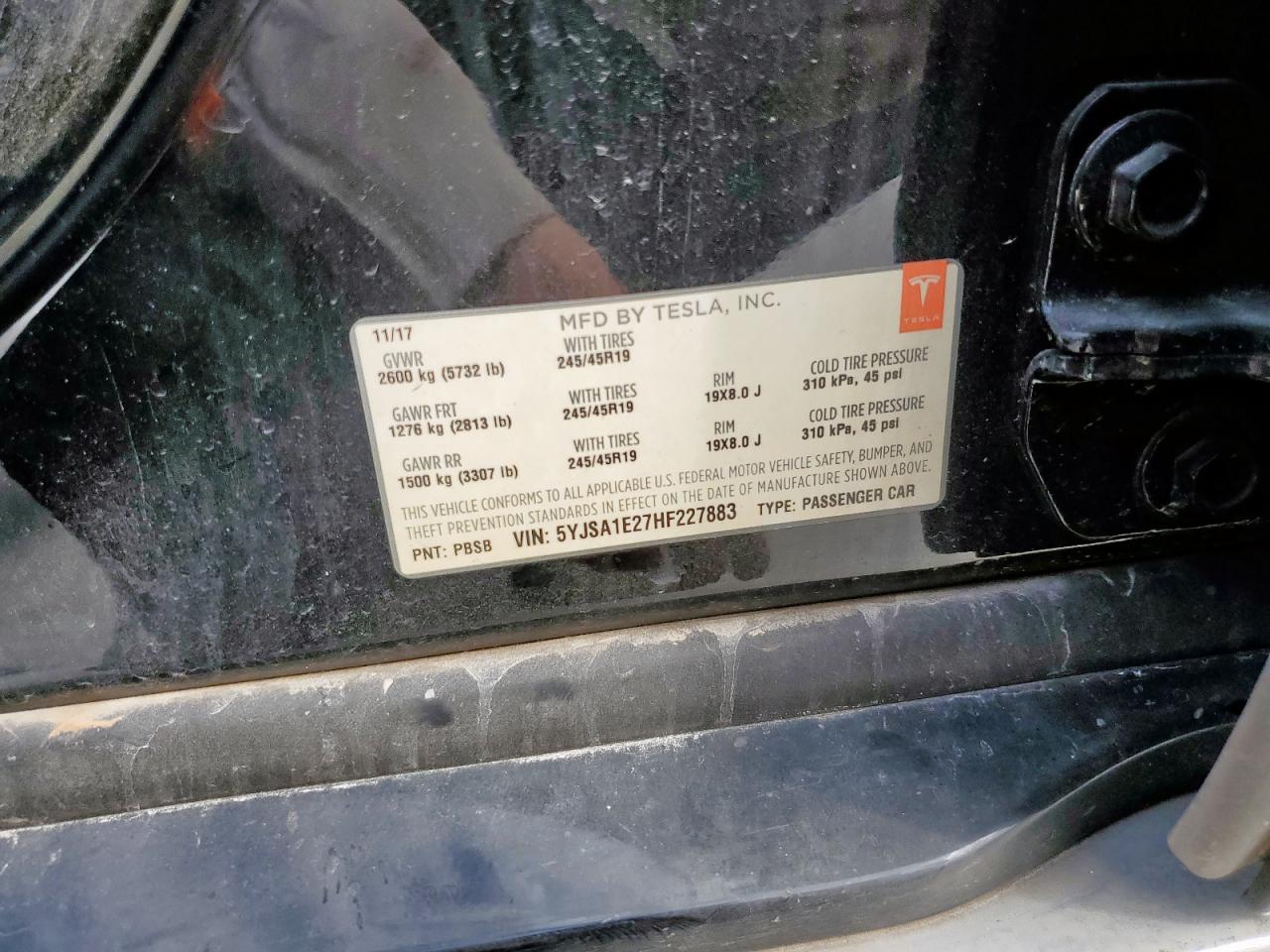 2017 Tesla Model S VIN: 5YJSA1E27HF227883 Lot: 84707605