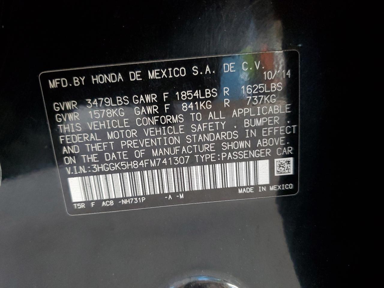 2015 Honda Fit Ex VIN: 3HGGK5H84FM741307 Lot: 84586685