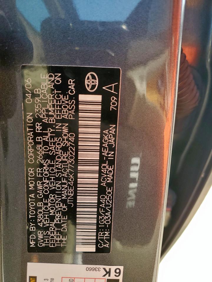 2007 Toyota Camry Ce VIN: JTNBE46K773022740 Lot: 80209465