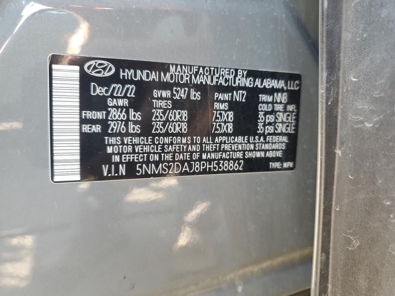 2023 Hyundai Santa Fe Sel VIN: 5NMS2DAJ8PH538862 Lot: 71414025