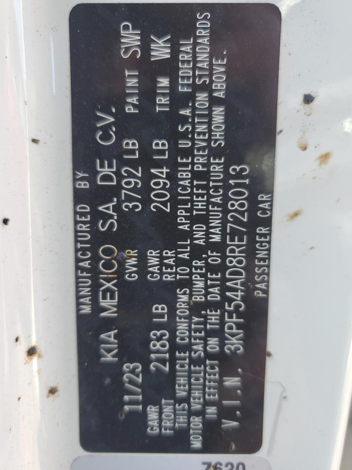 2024 Kia Forte Gt Line VIN: 3KPF54AD8RE728013 Lot: 80190185