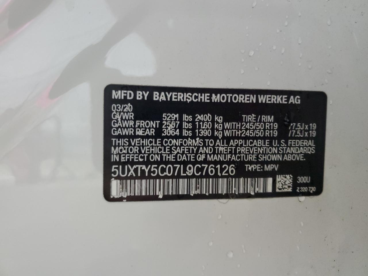 2020 BMW X3 xDrive30I VIN: 5UXTY5C07L9C76126 Lot: 80902475