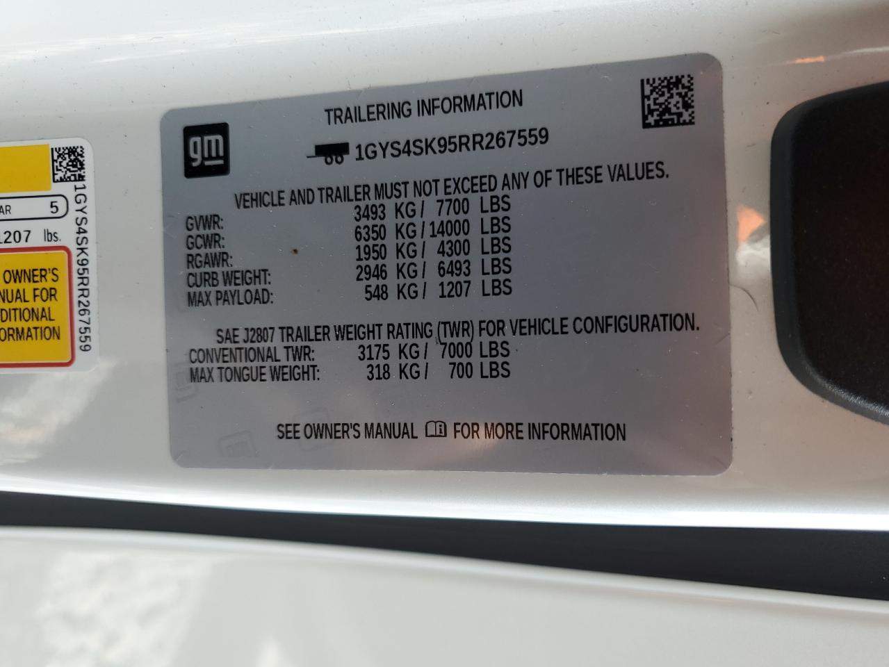 2024 Cadillac Escalade V Esv VIN: 1GYS4SK95RR267559 Lot: 80306655