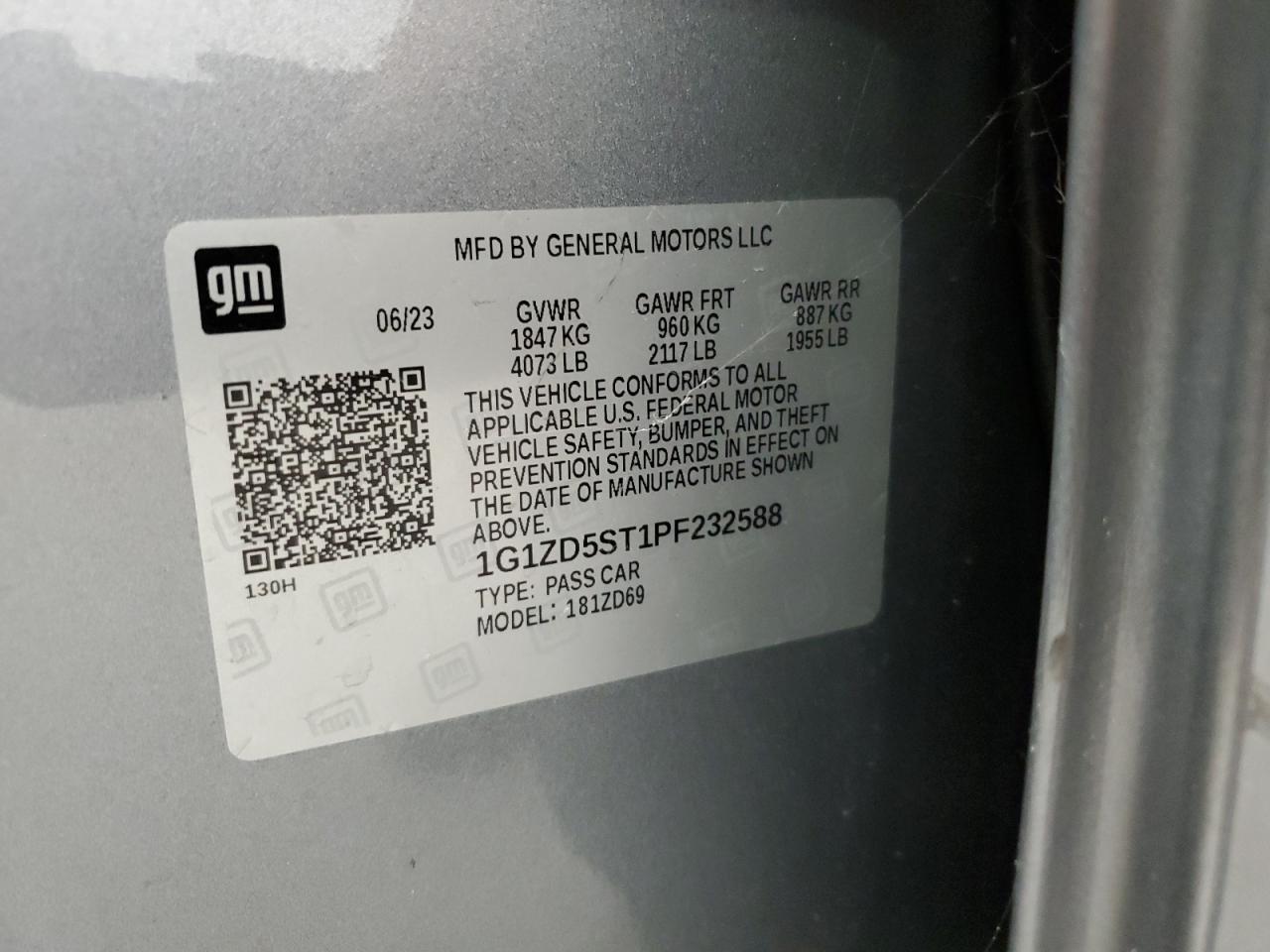 2023 Chevrolet Malibu Lt VIN: 1G1ZD5ST1PF232588 Lot: 84269885