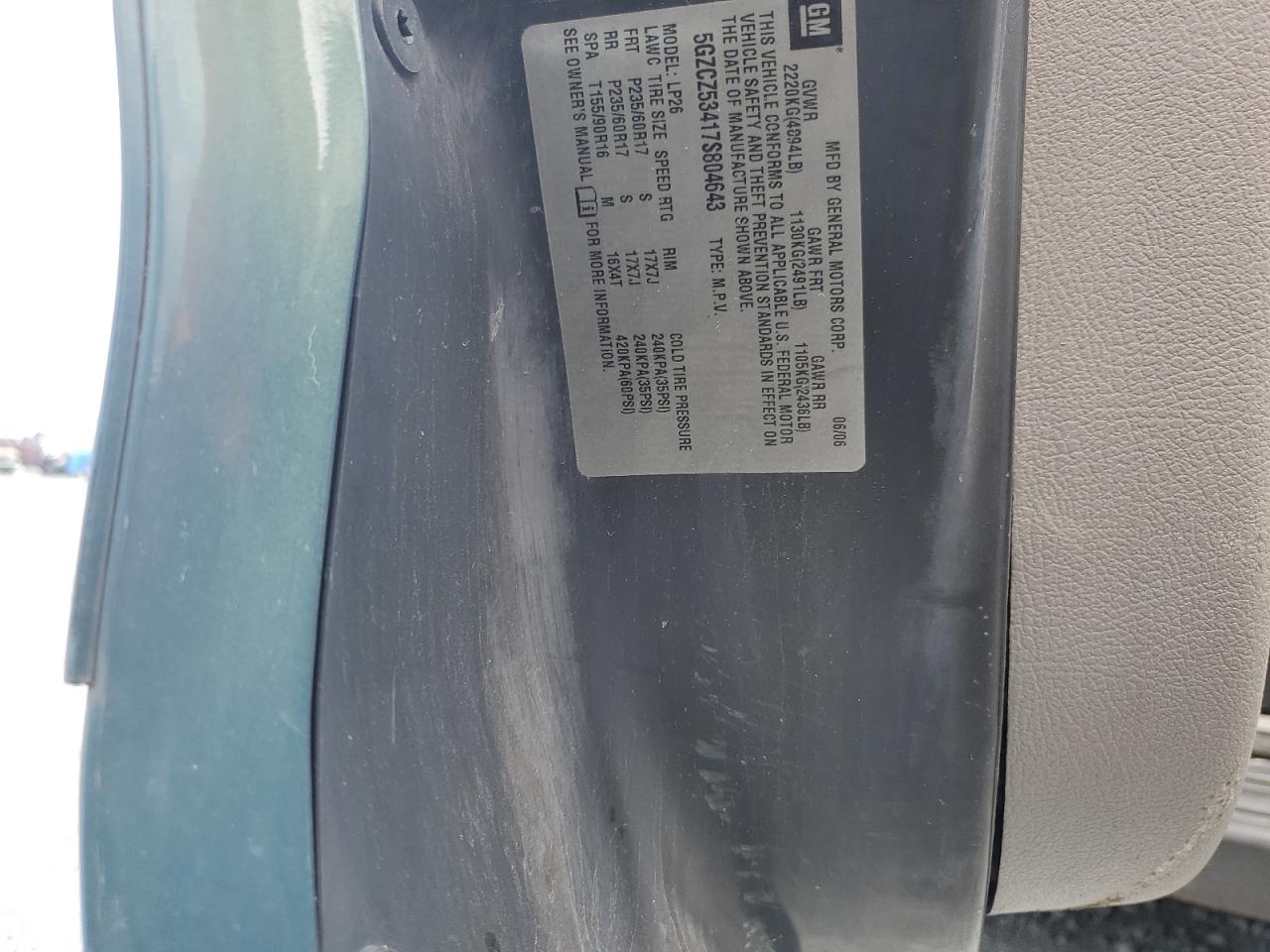 2007 Saturn Vue VIN: 5GZCZ53417S804643 Lot: 71027585