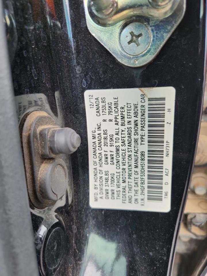 2013 Honda Civic Lx VIN: 2HGFB2F53DH518089 Lot: 82122705