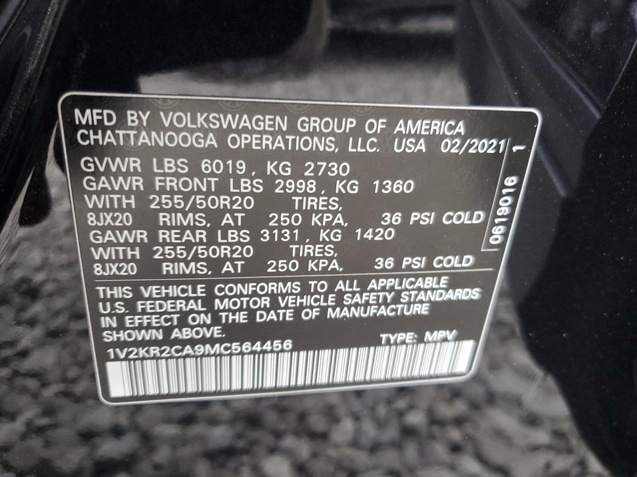 2021 Volkswagen Atlas Se VIN: 1V2KR2CA9MC564456 Lot: 81147245