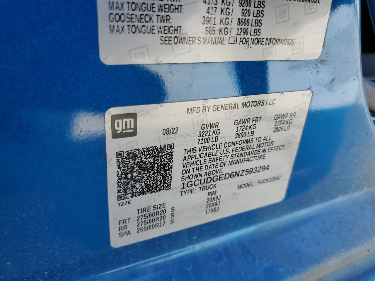 2022 Chevrolet Silverado K1500 Ltz VIN: 1GCUDGED6NZ593294 Lot: 71191325