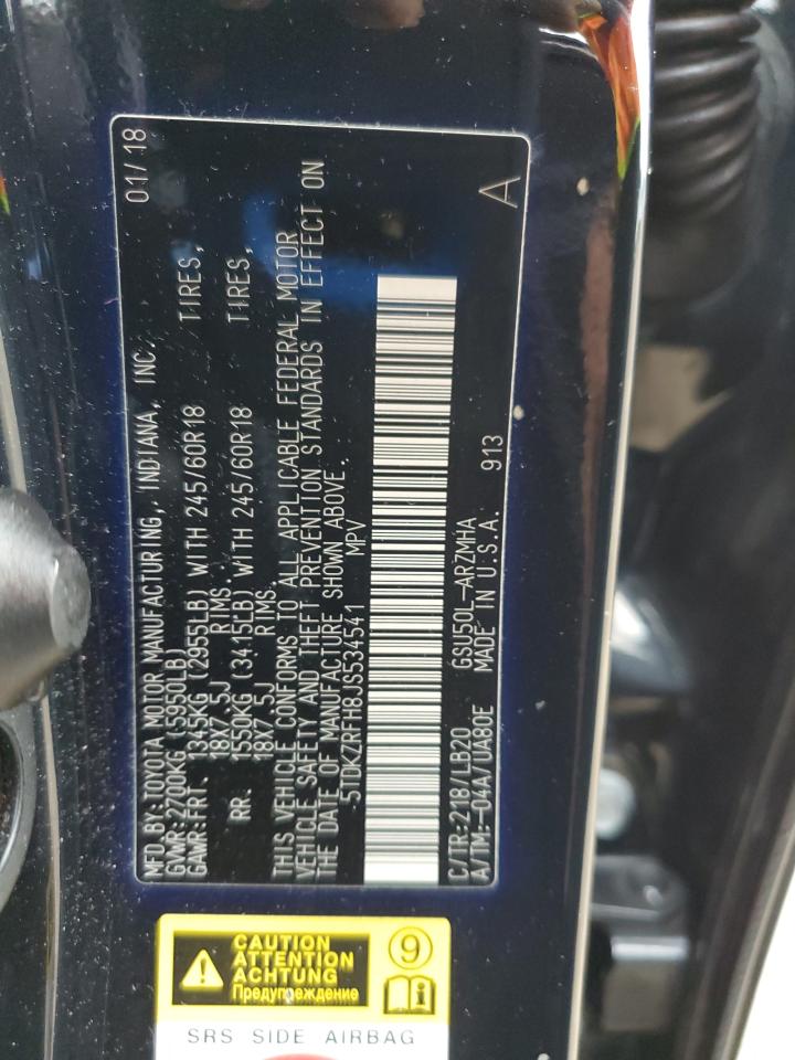 2018 Toyota Highlander Se VIN: 5TDKZRFH8JS534541 Lot: 83836275