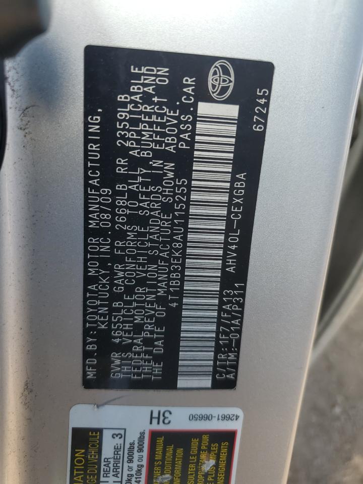 2010 Toyota Camry Hybrid VIN: 4T1BB3EK8AU115255 Lot: 82127235