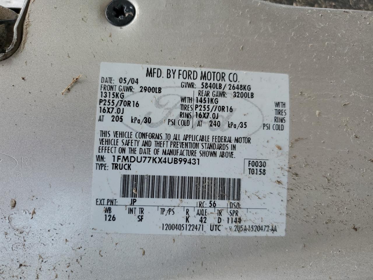 2004 Ford Explorer Sport Trac VIN: 1FMDU77KX4UB99431 Lot: 71495535