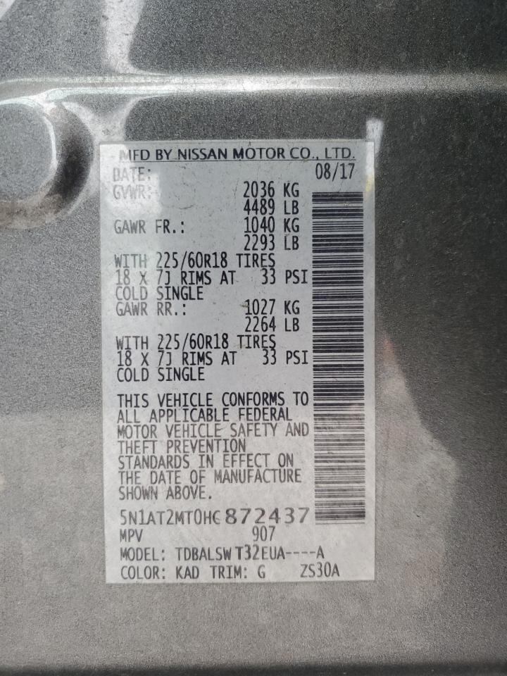 2017 Nissan Rogue S VIN: 5N1AT2MT0HC872437 Lot: 82134555