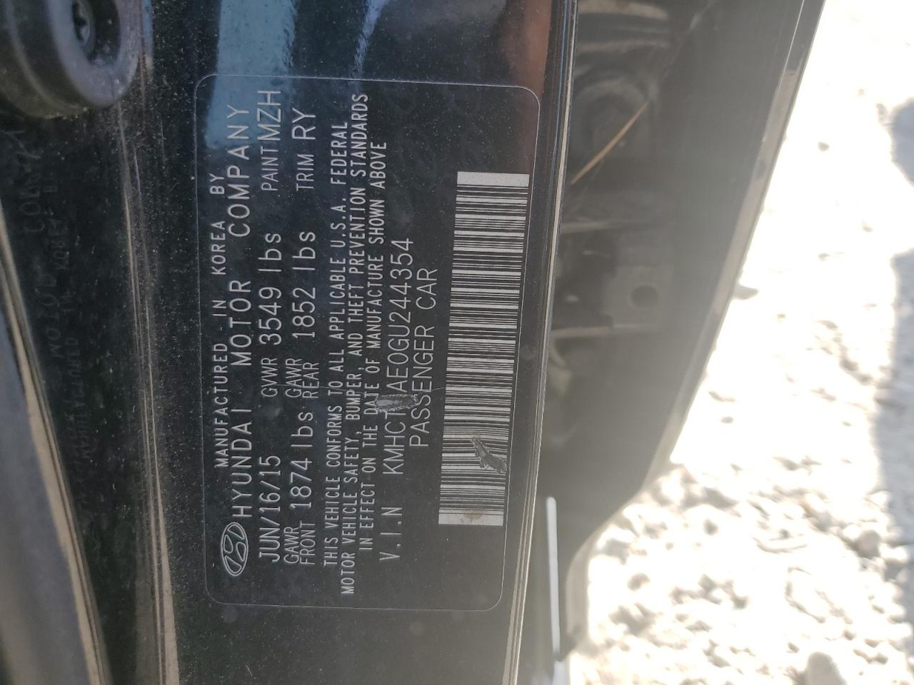 2016 Hyundai Accent Se VIN: KMHCT5AE0GU244354 Lot: 82046305