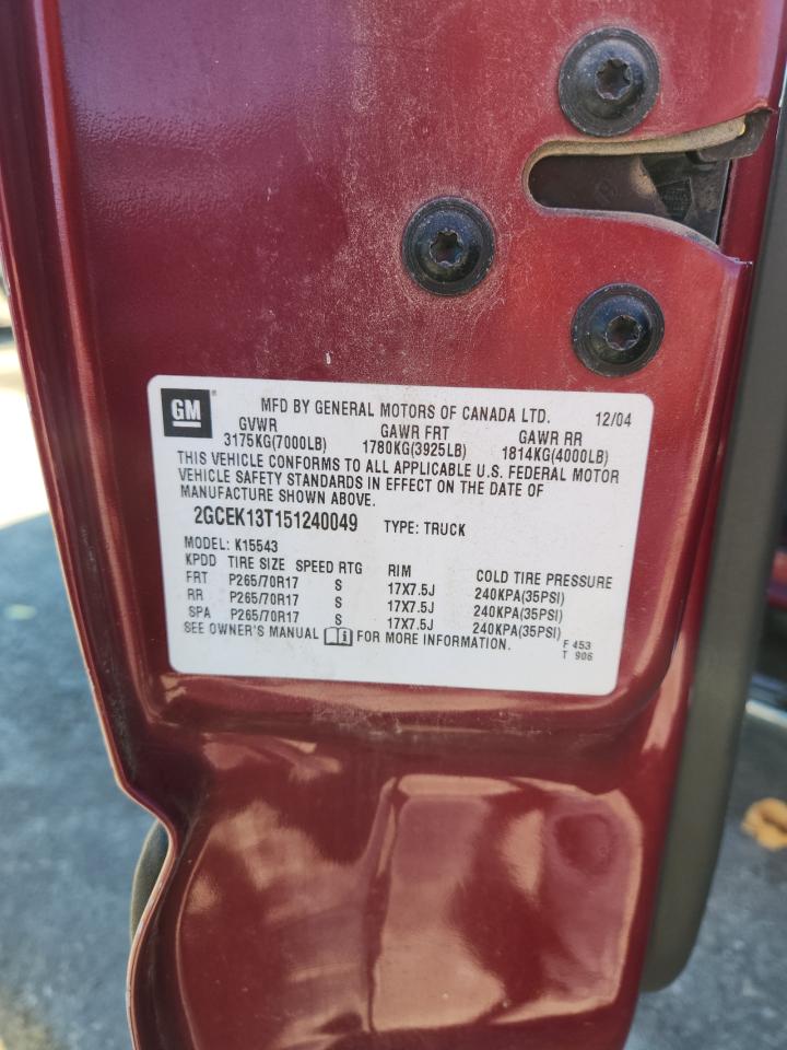 2005 Chevrolet Silverado K1500 VIN: 2GCEK13T151240049 Lot: 84210345