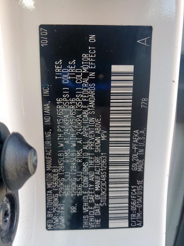 2008 Toyota Sienna Ce VIN: 5TDZK23C48S129631 Lot: 71609785