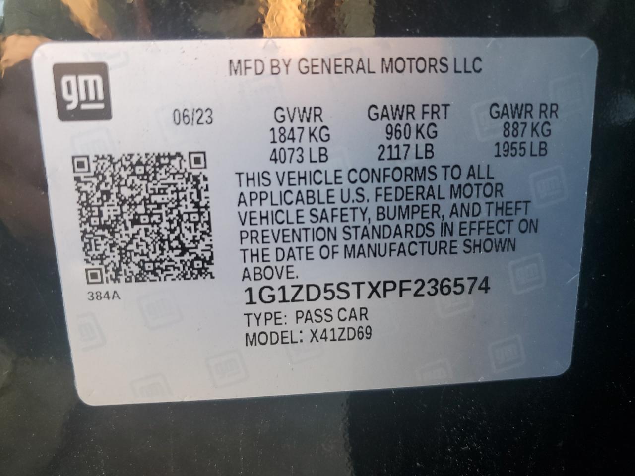 2023 Chevrolet Malibu Lt VIN: 1G1ZD5STXPF236574 Lot: 72041955