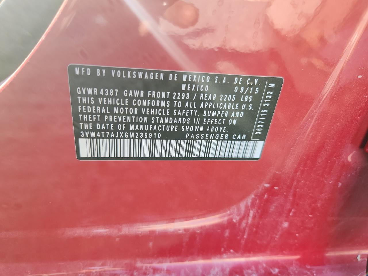 2016 Volkswagen Jetta Gli VIN: 3VW4T7AJXGM235910 Lot: 84026005