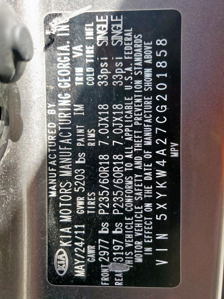 2012 Kia Sorento Sx VIN: 5XYKW4A27CG201858 Lot: 84754825