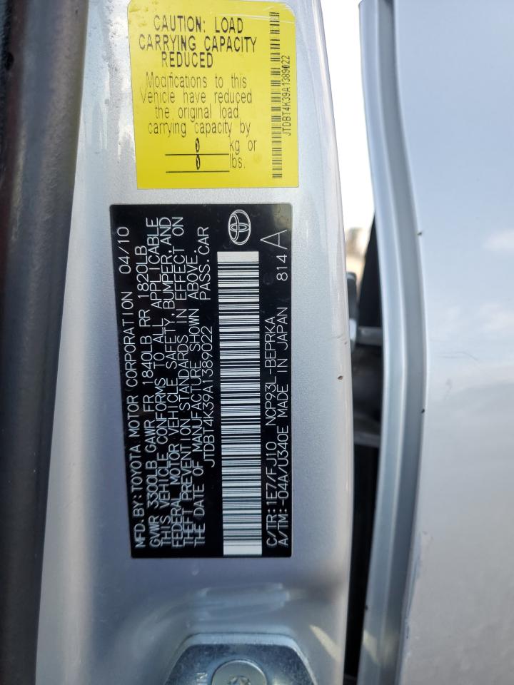 2010 Toyota Yaris VIN: JTDBT4K39A1389022 Lot: 81578615