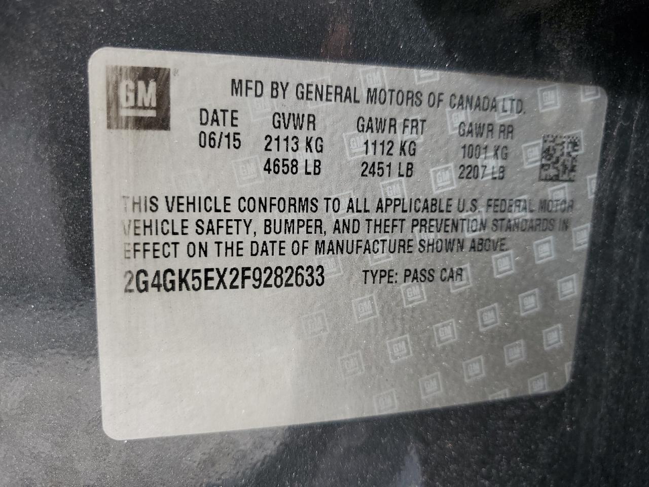 2015 Buick Regal VIN: 2G4GK5EX2F9282633 Lot: 84392575