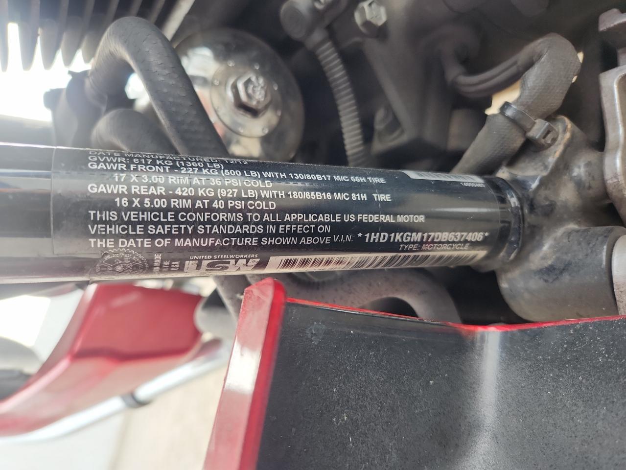 2013 Harley-Davidson Fltru Road Glide Ultra VIN: 1HD1KGM17DB637406 Lot: 72002165