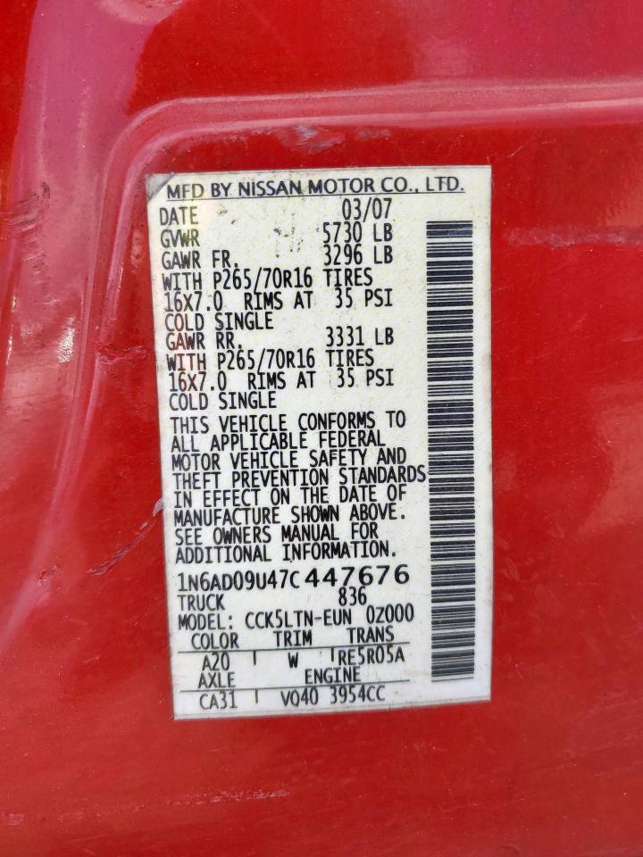 2007 Nissan Frontier Crew Cab Le VIN: 1N6AD09U47C447676 Lot: 71789525
