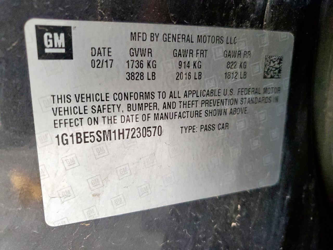 2017 Chevrolet Cruze Lt VIN: 1G1BE5SM1H7230570 Lot: 81734415