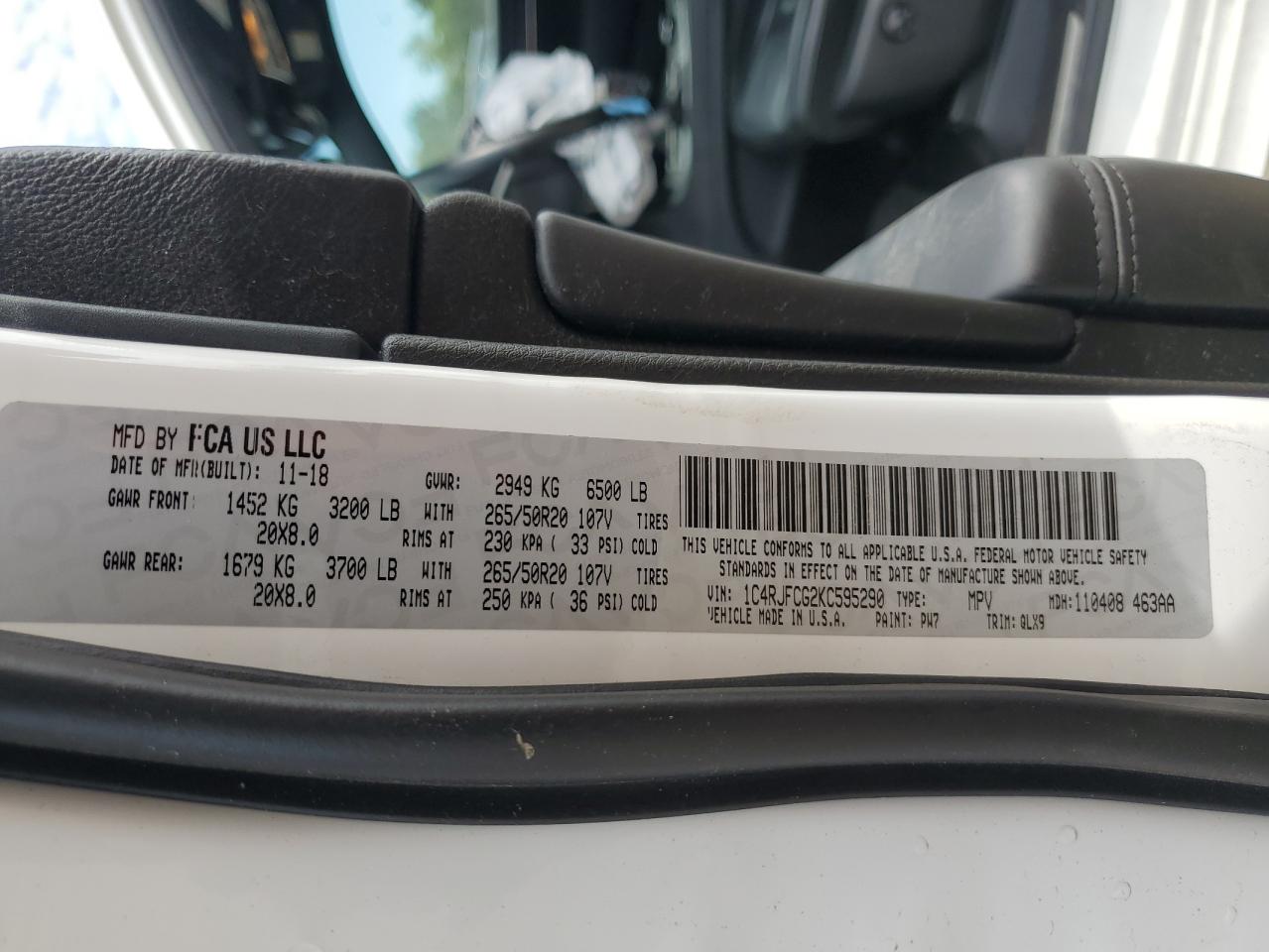 2019 Jeep Grand Cherokee Overland VIN: 1C4RJFCG2KC595290 Lot: 80903855