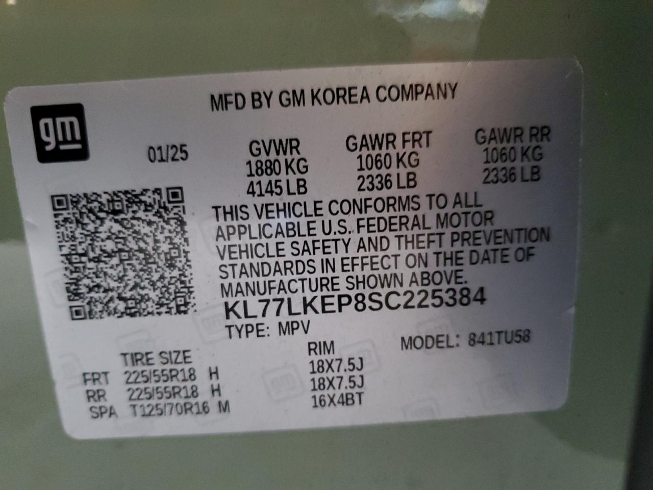 2025 Chevrolet Trax Activ VIN: KL77LKEP8SC225384 Lot: 70709605