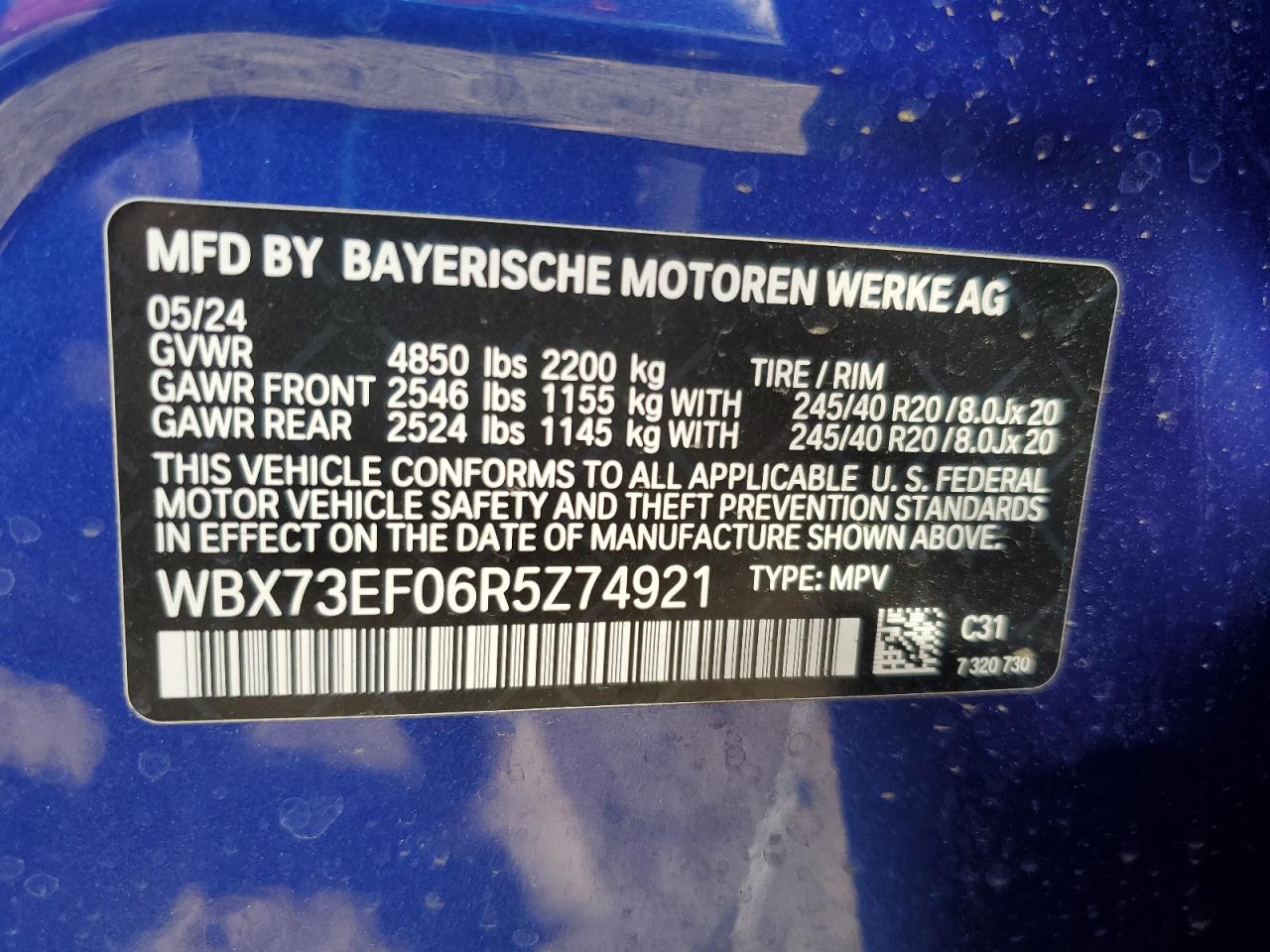 2024 BMW X1 xDrive28I VIN: WBX73EF06R5Z74921 Lot: 71406975