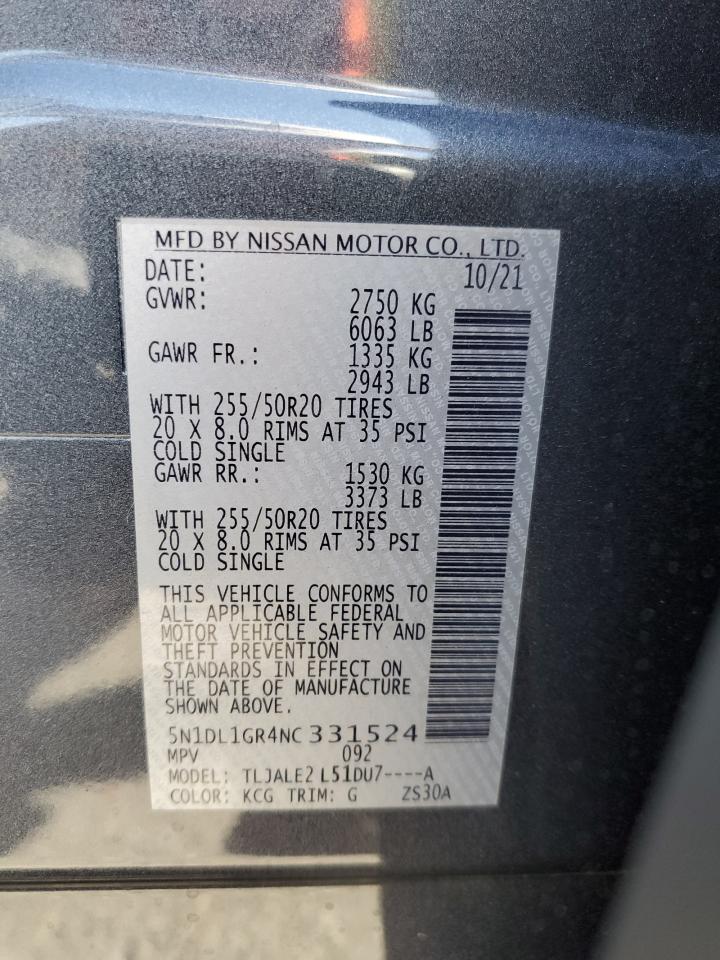 2022 Infiniti Qx60 Sensory VIN: 5N1DL1GR4NC331524 Lot: 84476035