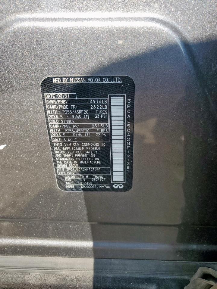 2021 Infiniti Qx50 Essential VIN: 3PCAJ5CA2MF121381 Lot: 80253895