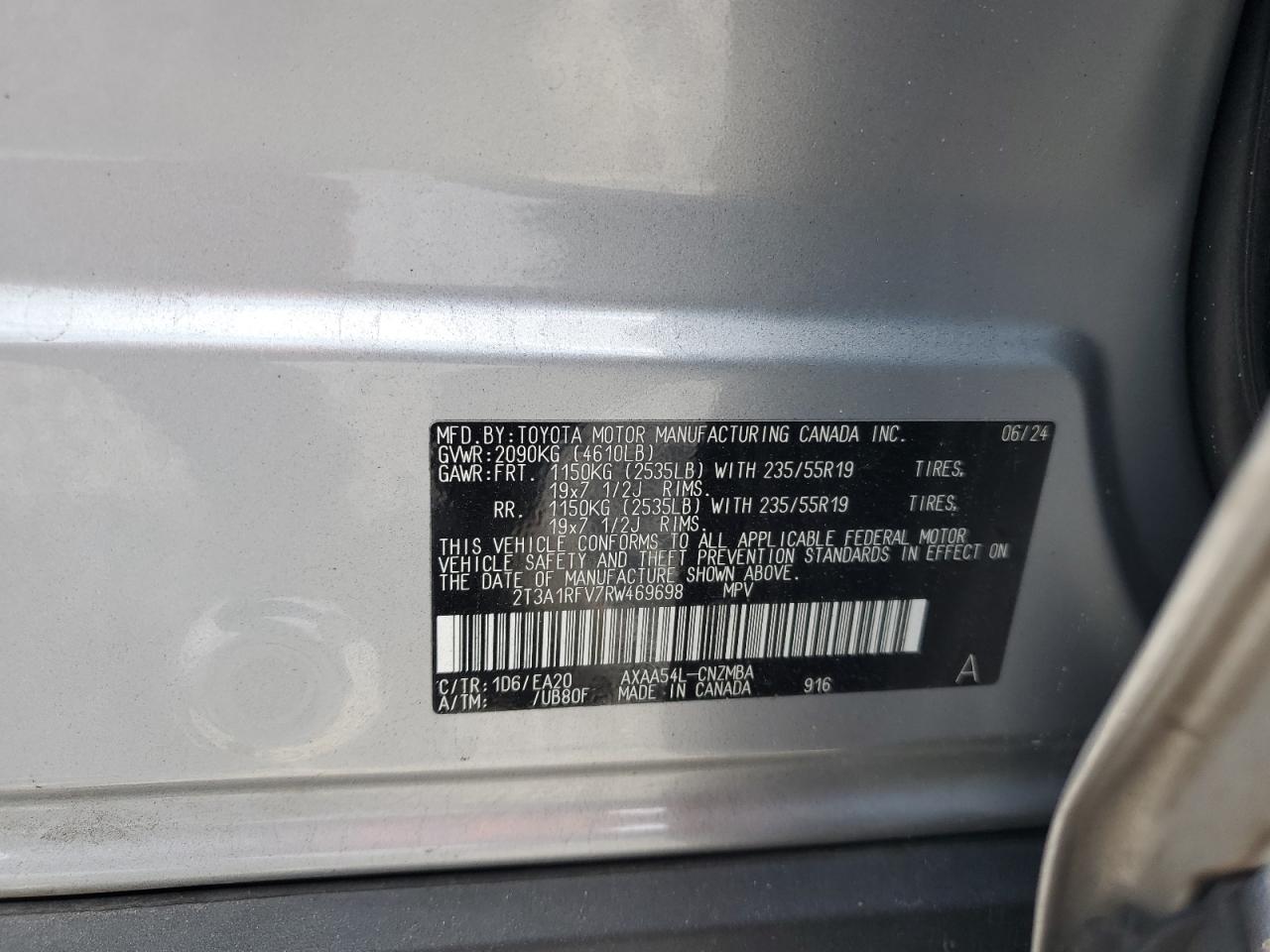 2024 Toyota Rav4 Xle Premium VIN: 2T3A1RFV7RW469698 Lot: 80865005