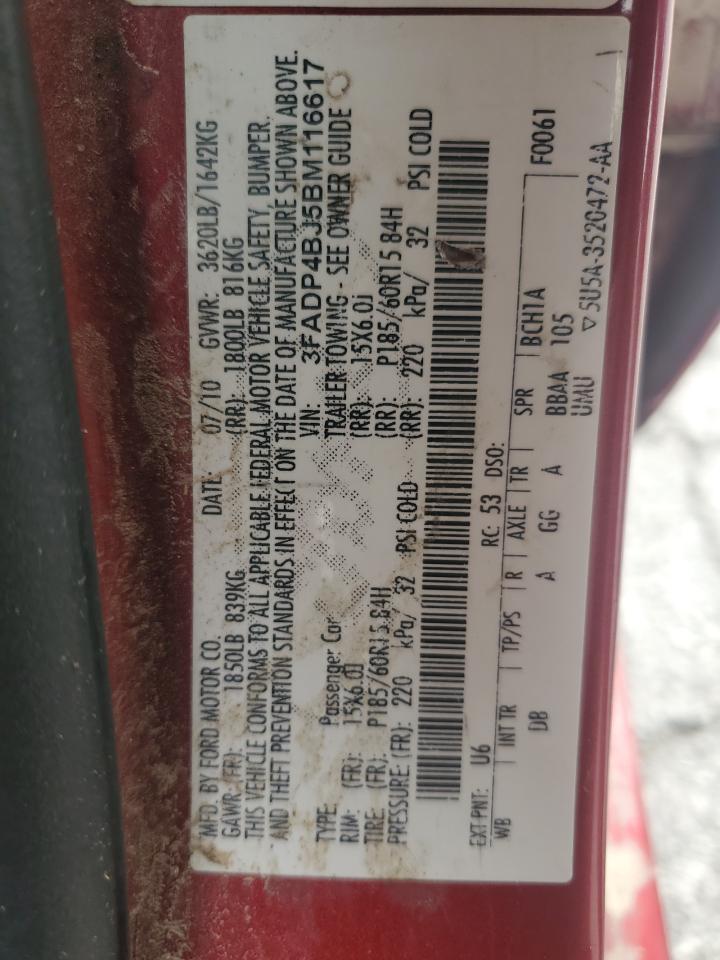 2011 Ford Fiesta Se VIN: 3FADP4BJ5BM116617 Lot: 71072925