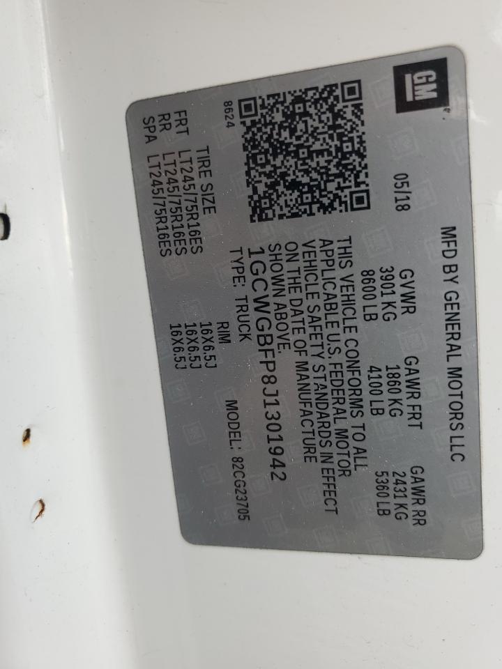 2018 Chevrolet Express G2500 VIN: 1GCWGBFP8J1301942 Lot: 81586115