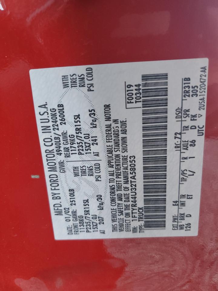 2002 Ford Ranger Super Cab VIN: 1FTYR44U32TA58053 Lot: 80850375