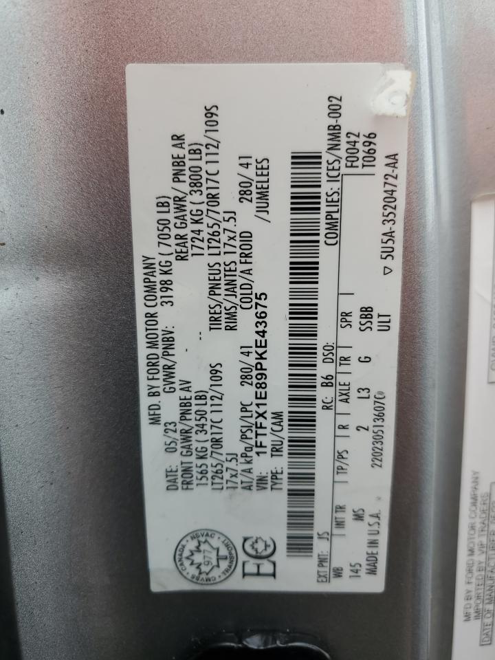 2023 Ford F150 Super Cab VIN: 1FTFX1E89PKE43675 Lot: 80747945