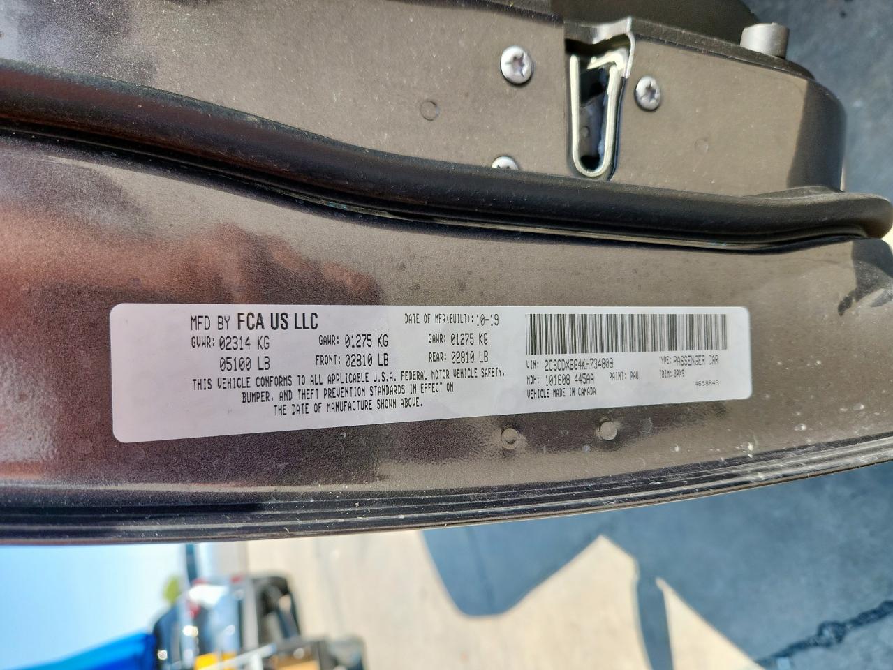 2019 Dodge Charger Sxt VIN: 2C3CDXBG4KH734809 Lot: 80079205