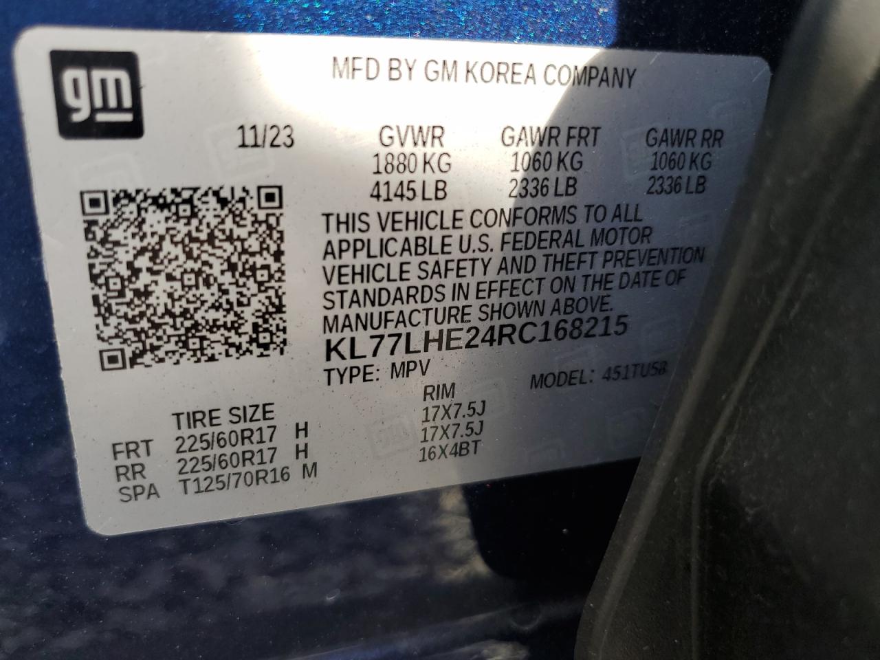 2024 Chevrolet Trax 1Lt VIN: KL77LHE24RC168215 Lot: 84615675