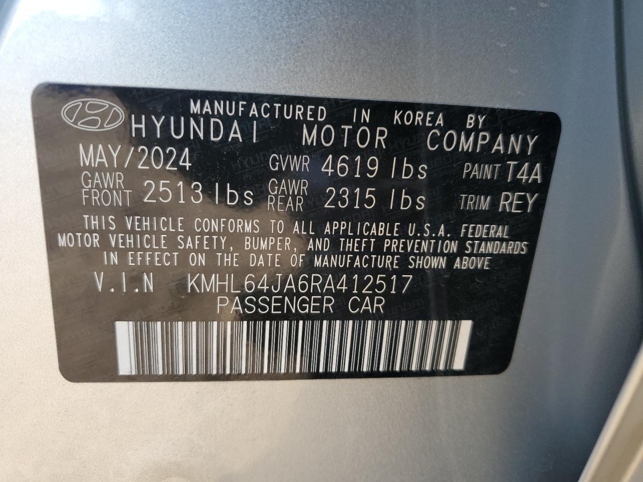2024 Hyundai Sonata Sel VIN: KMHL64JA6RA412517 Lot: 84251735