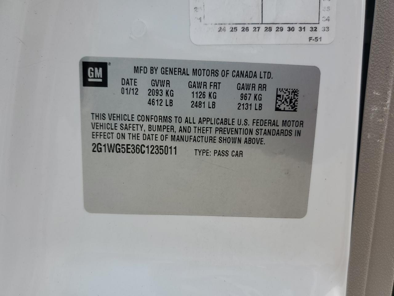 2012 Chevrolet Impala Lt VIN: 2G1WG5E36C1235011 Lot: 71458085