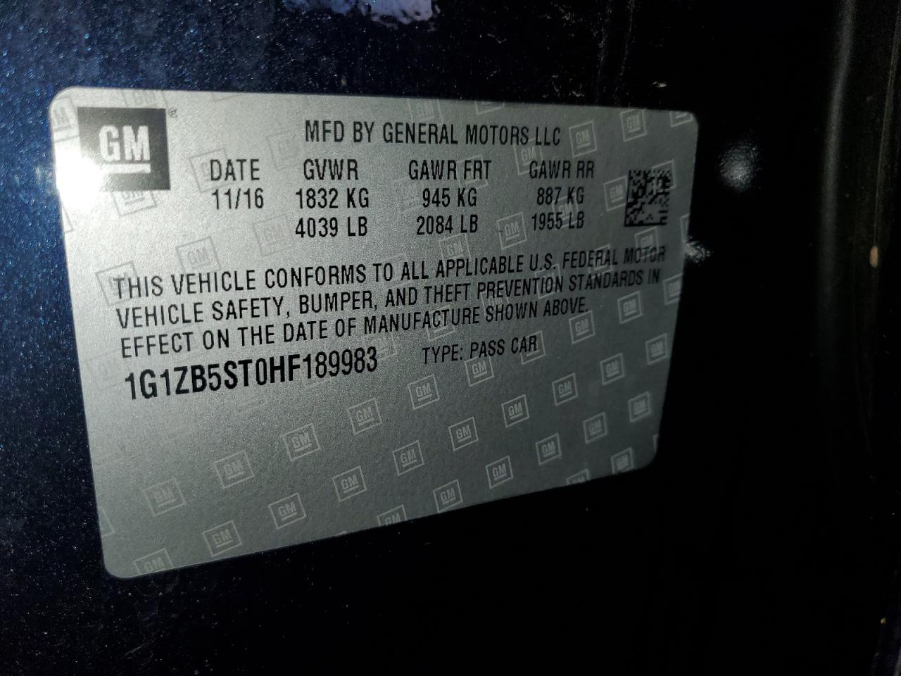 2017 Chevrolet Malibu Ls VIN: 1G1ZB5ST0HF189983 Lot: 81605015