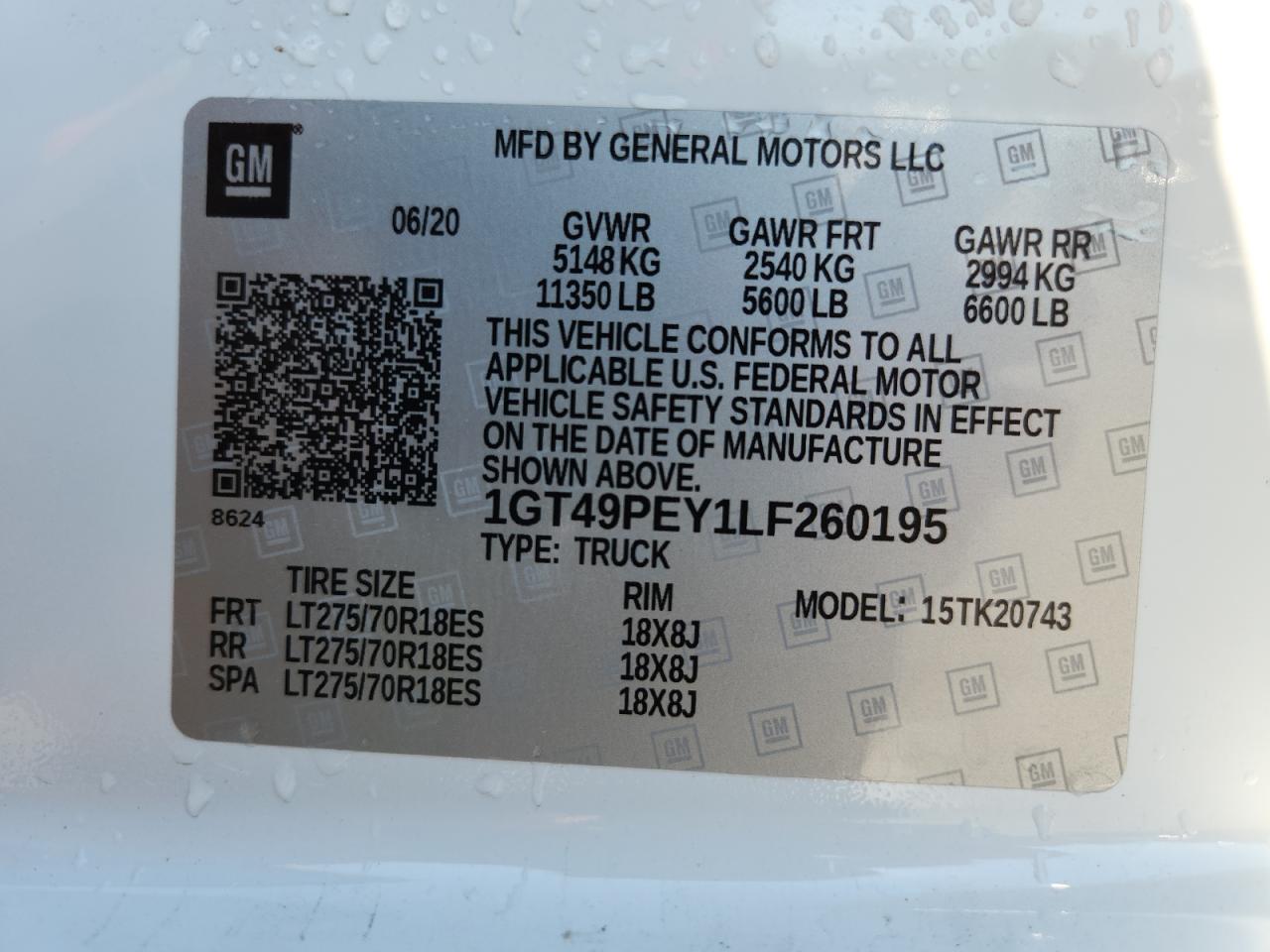 2020 GMC Sierra K2500 At4 VIN: 1GT49PEY1LF260195 Lot: 70921705