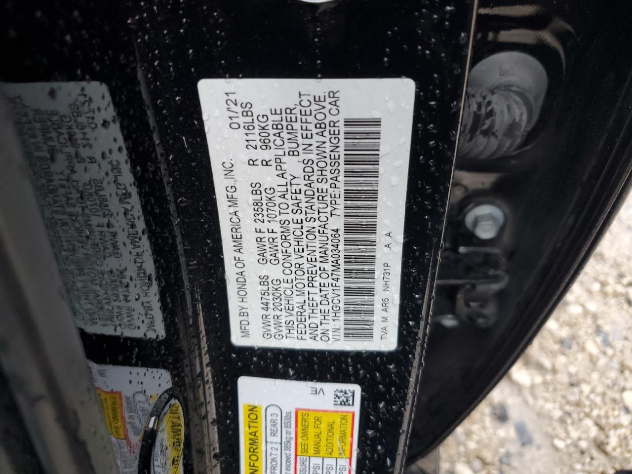 2021 Honda Accord Sport Se VIN: 1HGCV1F47MA034064 Lot: 71252855