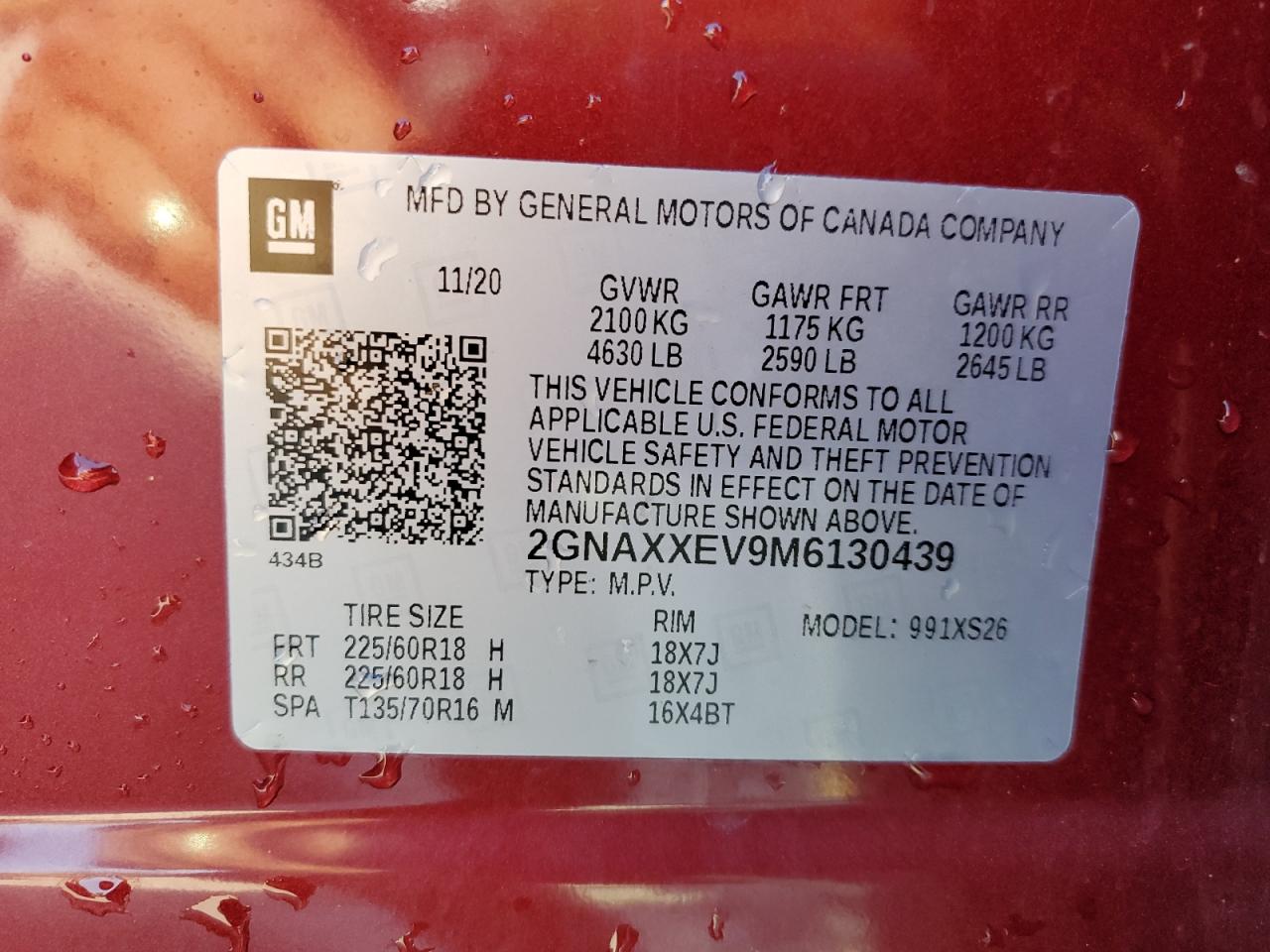 2021 Chevrolet Equinox Premier VIN: 2GNAXXEV9M6130439 Lot: 80262545