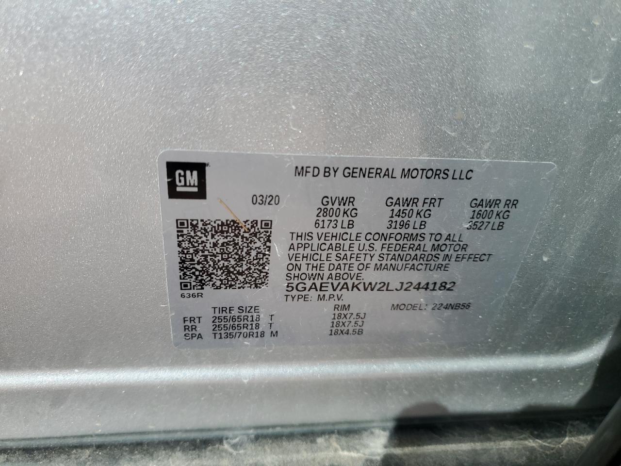 2020 Buick Enclave Essence VIN: 5GAEVAKW2LJ244182 Lot: 80075135