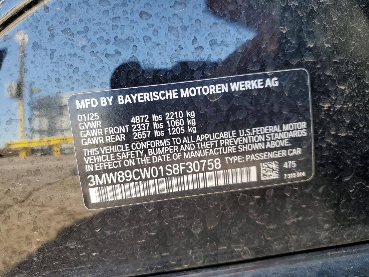 2025 BMW 330Xi VIN: 3MW89CW01S8F30758 Lot: 80918405