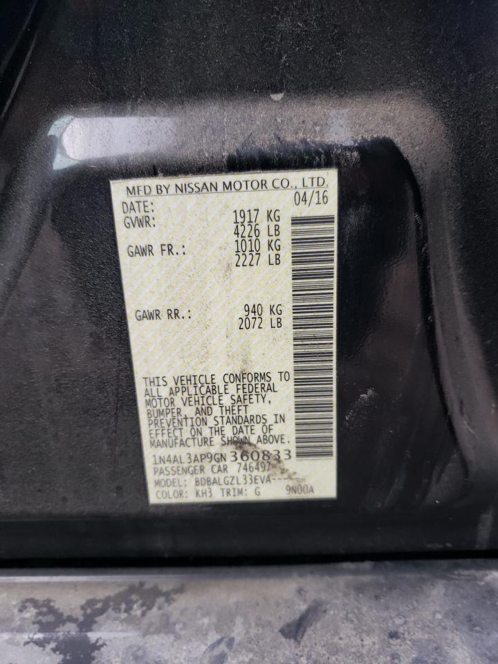 2016 Nissan Altima 2.5 VIN: 1N4AL3AP9GN360833 Lot: 83922865