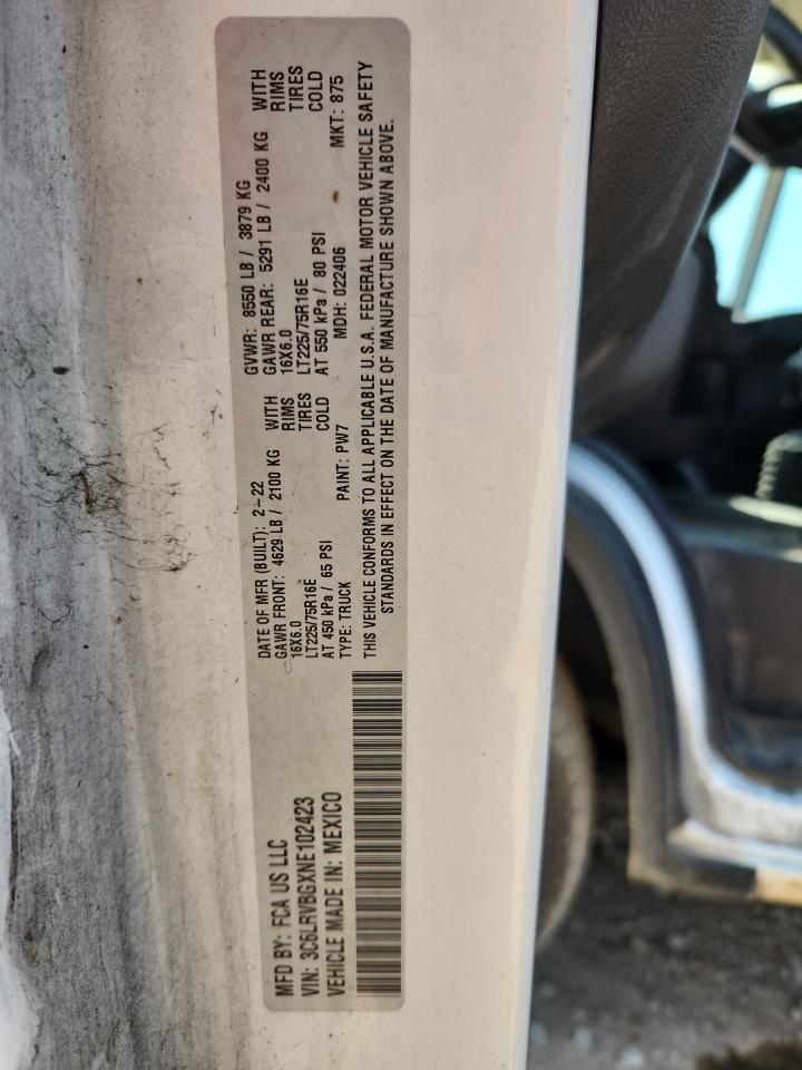 2022 Ram Promaster 1500 1500 High VIN: 3C6LRVBGXNE102423 Lot: 70446015