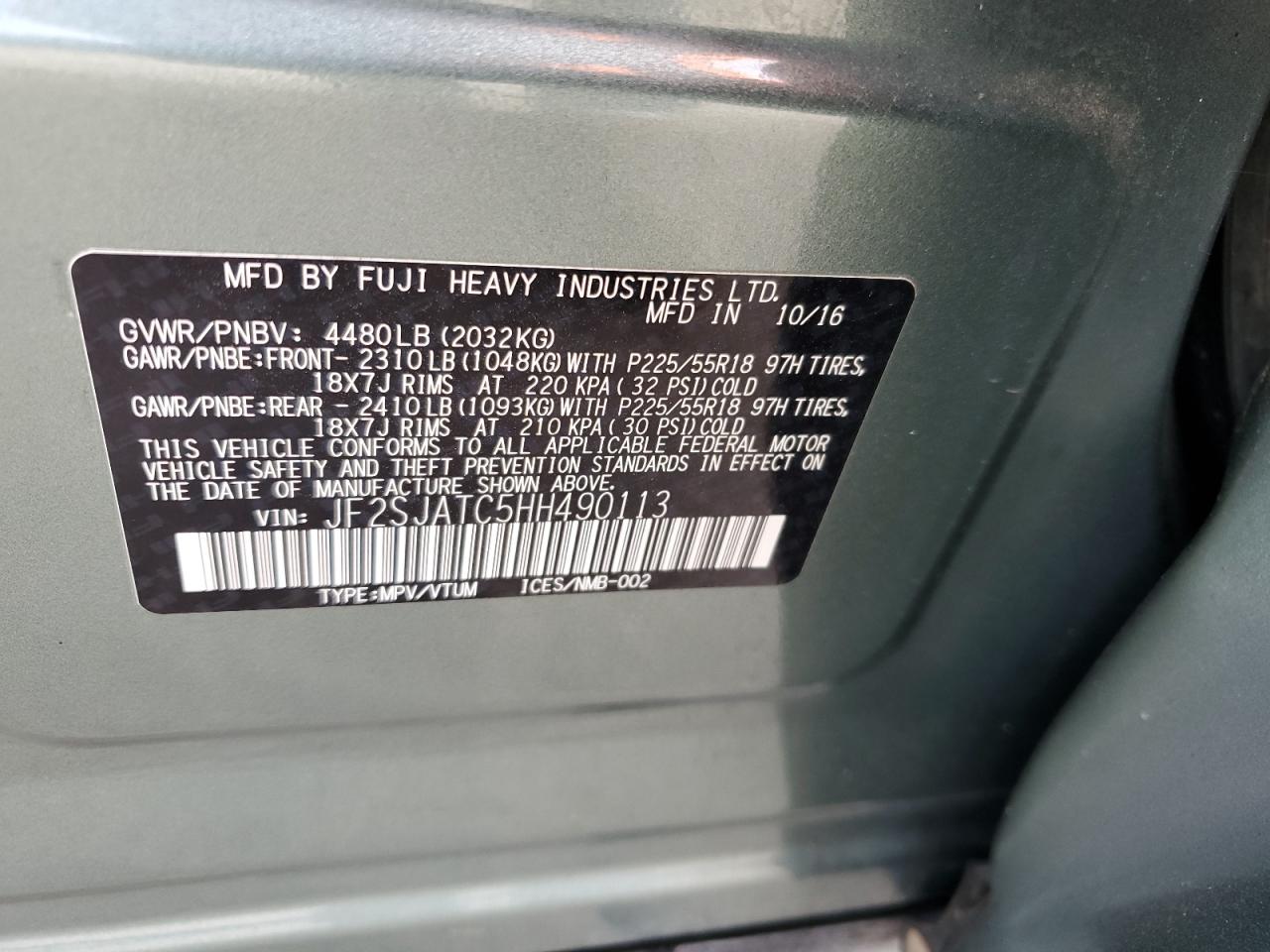 2017 Subaru Forester 2.5I Touring VIN: JF2SJATC5HH490113 Lot: 81516915